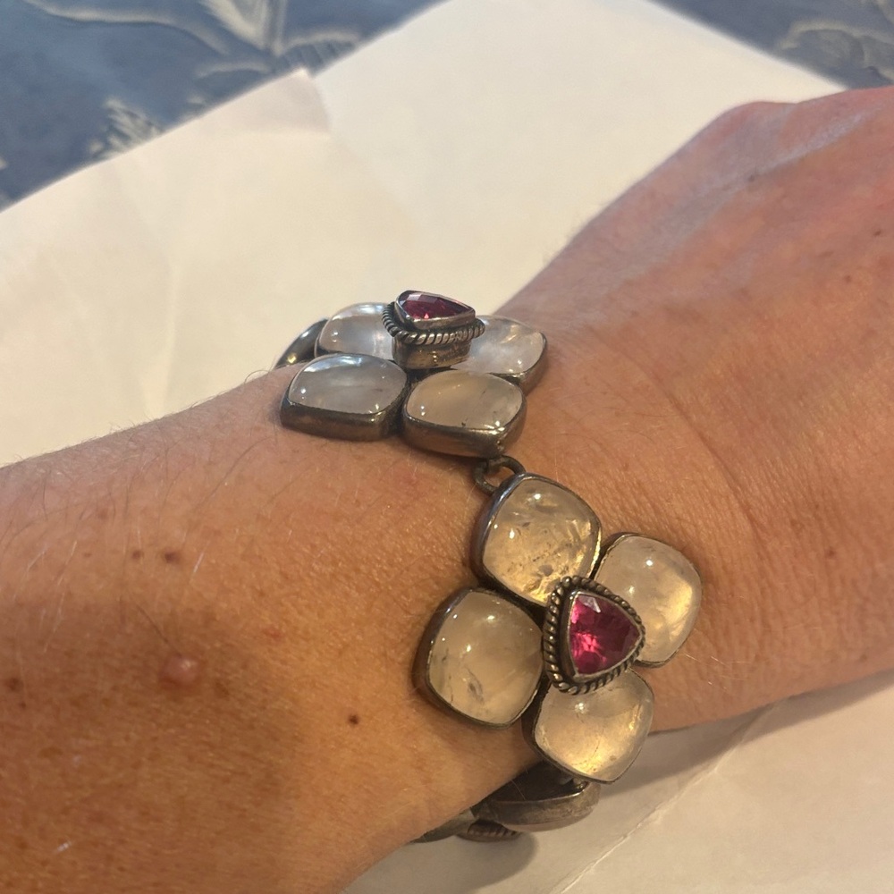 Elegant Sterling Silver and Pink Stone Bracelet